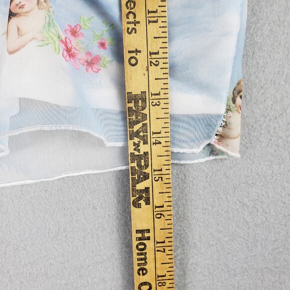 Celestial Cloud Angel Print Sheer Layered Top Pastel Blue Cherub Ethereal Size S - Picture 6 of 9